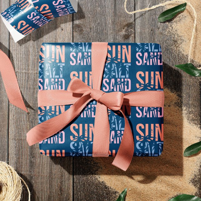 Sun Salt Sand Summer Beach Quote Blue Wrapping Paper (Creator Uploaded)