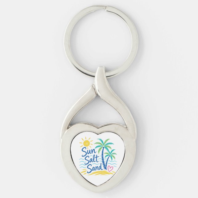 Sun Salt Sand – Tropical Beach Palm Tree Summer  Key Ring (Front)