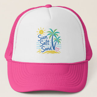 Sun Salt Sand – Tropical Beach Palm Tree Summer Trucker Hat