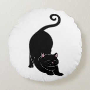 Sun Salutation Downward Black Kitty Cat Yoga Round Cushion