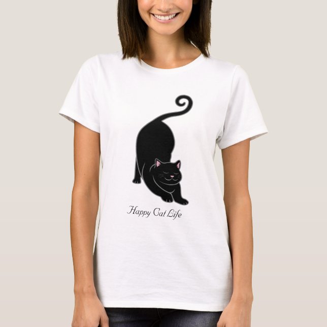 Sun salutation downward black kitty cat yoga T-Shirt (Front)