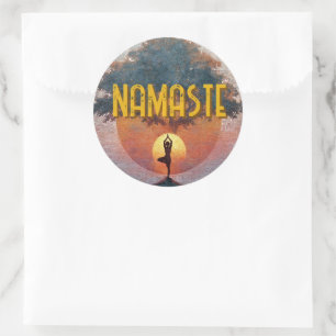 Sun Salutation Yoga Namaste Tree of Life Classic Round Sticker