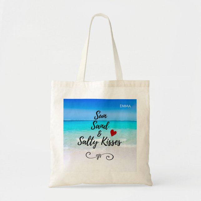 Sun Sand and Salty Kisses Tropical Beach Custom Tote Bag (Front)