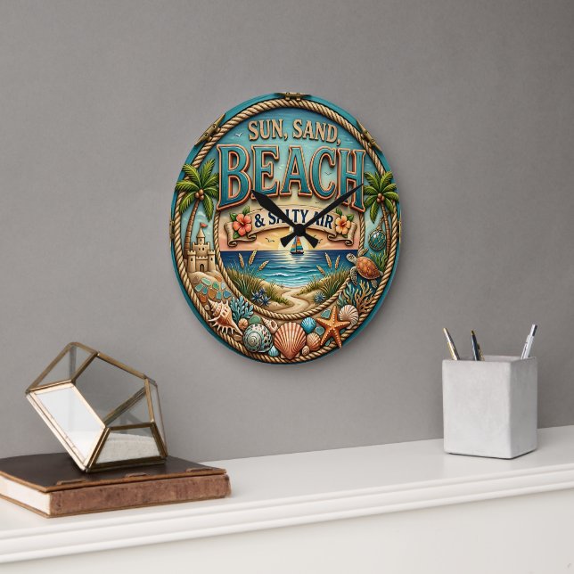 Sun Sand Beach Salty Air Large Clock (Office)