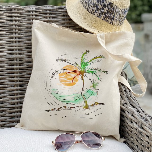 Sun Sea Palm Tree Beach Holiday Tote Bag (Creator Uploaded)