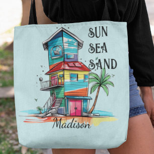 Sun Sea Sand Beach House Name Tote Bag