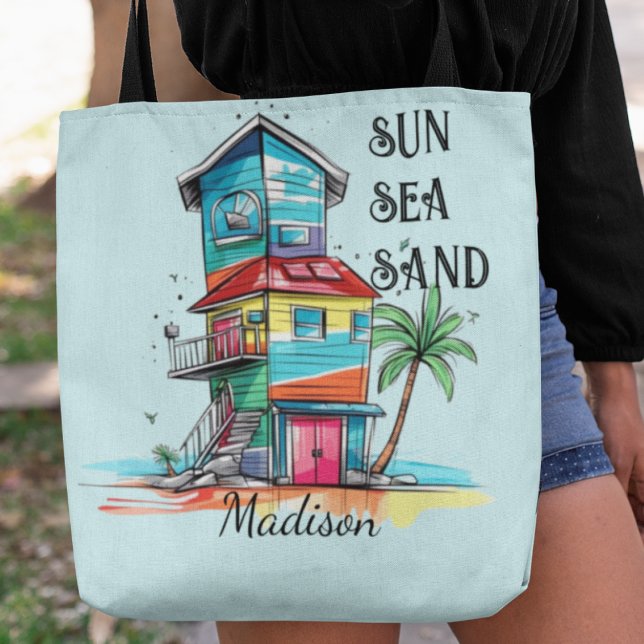 Sun Sea Sand Beach House Name Tote Bag (Creator Uploaded)