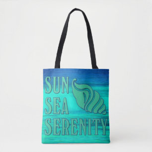 Sun Sea Serenity Tropical Seashell Beach Scene Tote Bag