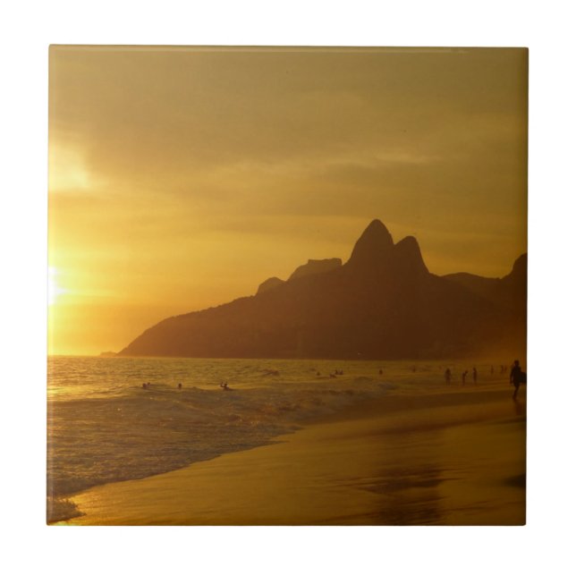 Sun Set at Ipanema Beach Brazil Tile (Front)