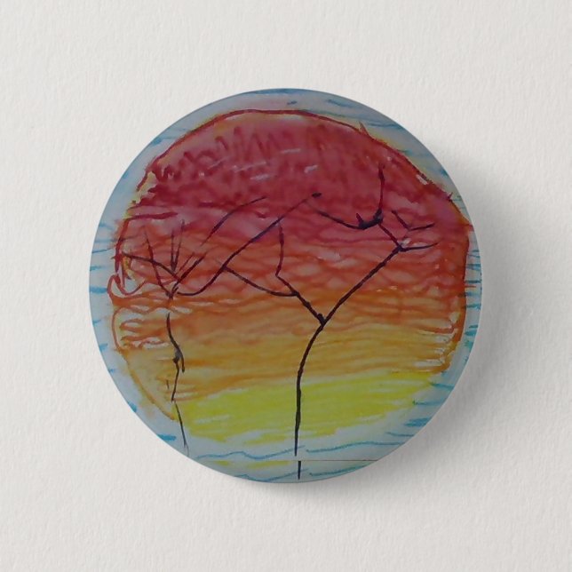 sun set on your shirt. 6 cm round badge (Front)
