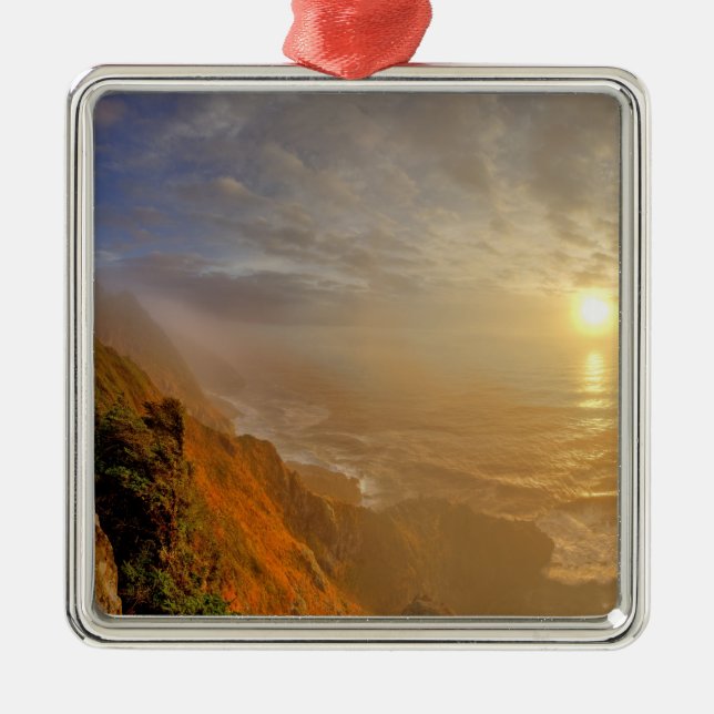 Sun sets over the Pacific Ocean from Heceta Metal Tree Decoration (Front)