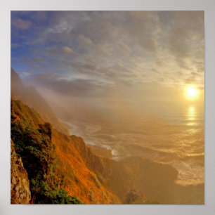 Sun sets over the Pacific Ocean from Heceta Poster