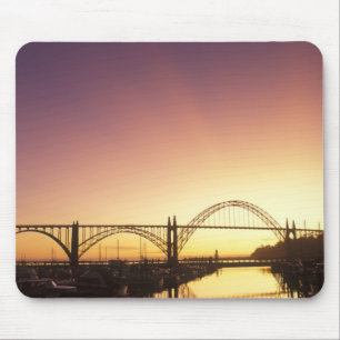 Sun setting behind the Newport Bridge, Oregon Mouse Pad