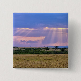 Sun setting on the Masai Mara. 15 Cm Square Badge