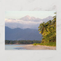 Sun Setting On Volcano With Tropical Beach