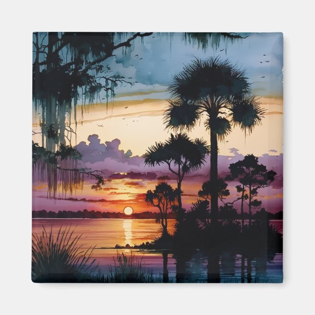 Sun setting over the bayou magnet (Front)