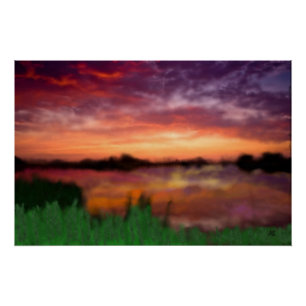 Sun Setting Over the Pond,  Poster