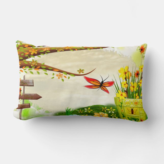 Sun Shiney Day Whimsical Nature Lumbar Cushion (Front)