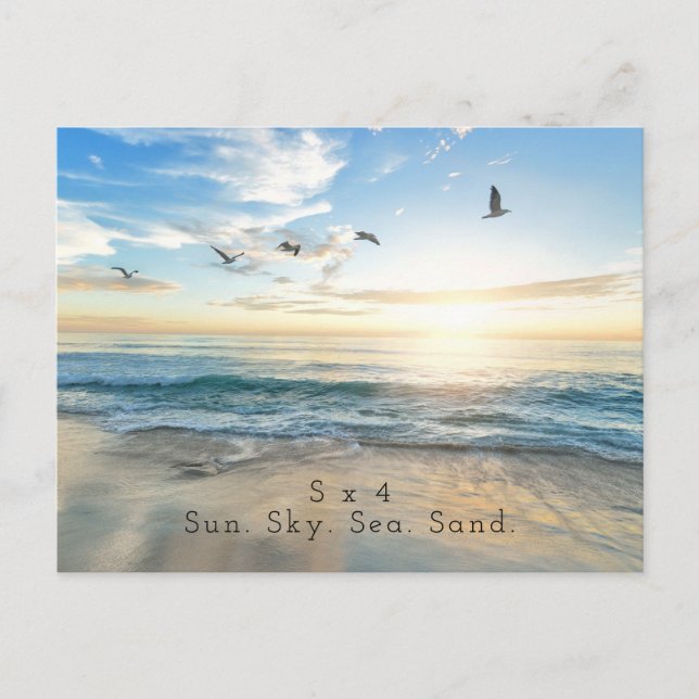 Sun. Sky. Sea. Sand. Beach Scene Postcard (Front)