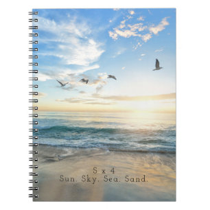 Sun. Sky. Sea. Sand. Beach Scene Spiral Notebook
