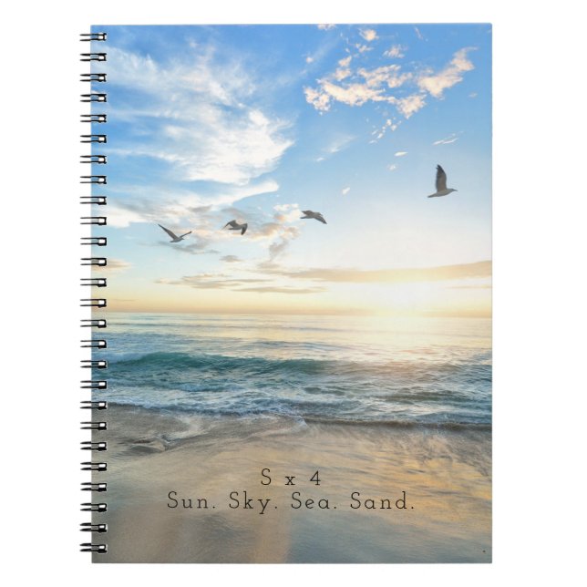 Sun. Sky. Sea. Sand. Beach Scene Spiral Notebook (Front)