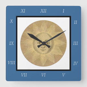 Sun - Solar Detail from Antique Map circa 1780 Square Wall Clock