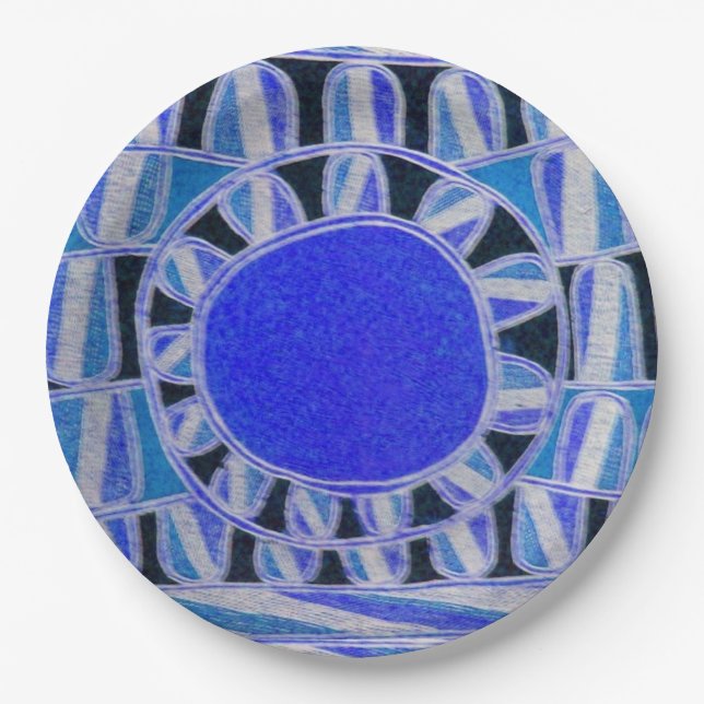 SUN SOLAR ENERGY Blue White Black Paper Plate (Front)