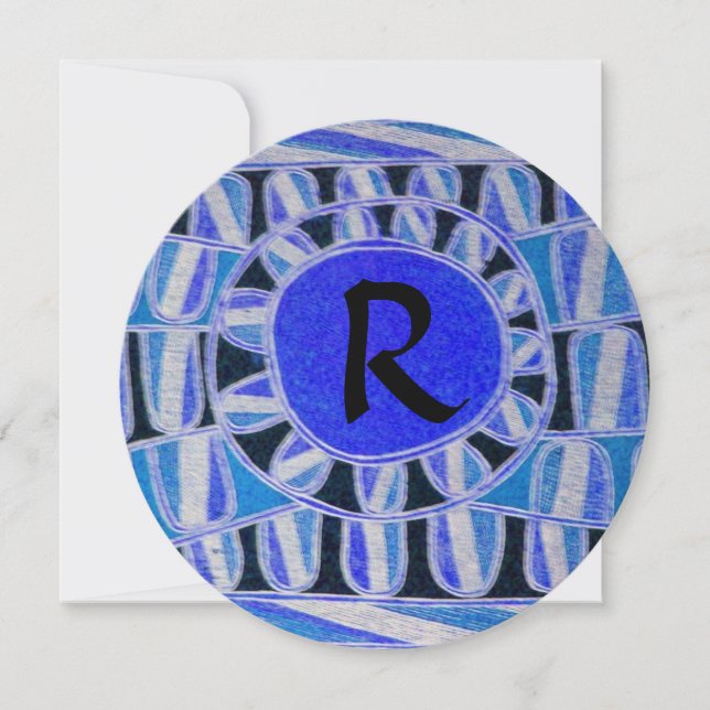 SUN SOLAR ENERGY CIRCLE  MONOGRAM, Blue Black Invitation (Front)