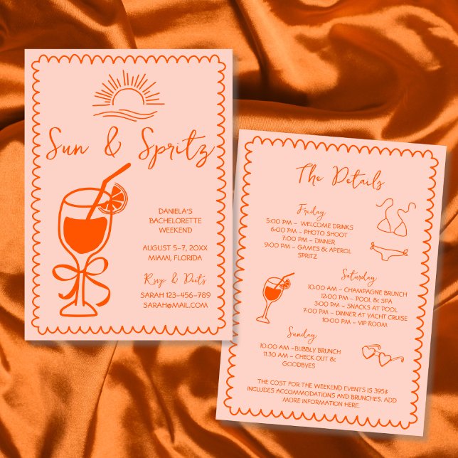 Sun & Spritz Hand Drawn Bachelorette Weekend Invitation (Sun & Spritz Hand Drawn Bachelorette Weekend Invitation)