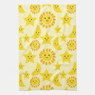 Sun star moon tea towel
