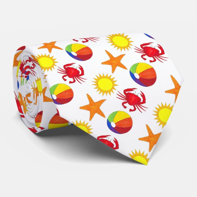 Sun Starfish Crab Beachball Beach Ocean Tie (Rolled)
