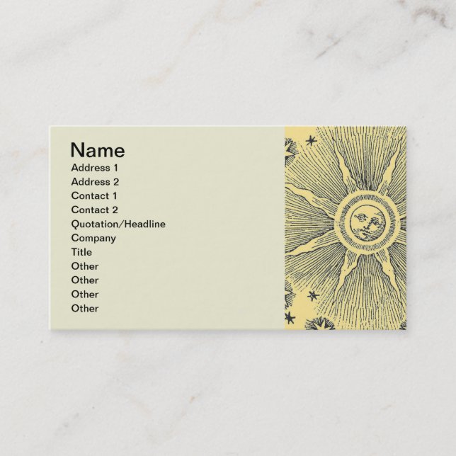 Sun Stars Antique Night Sky Mediaeval Zodiac Business Card (Front)
