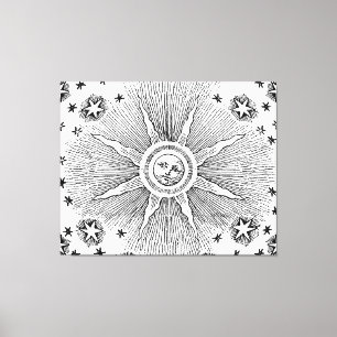 Sun Stars Antique Night Sky Mediaeval Zodiac Canvas Print