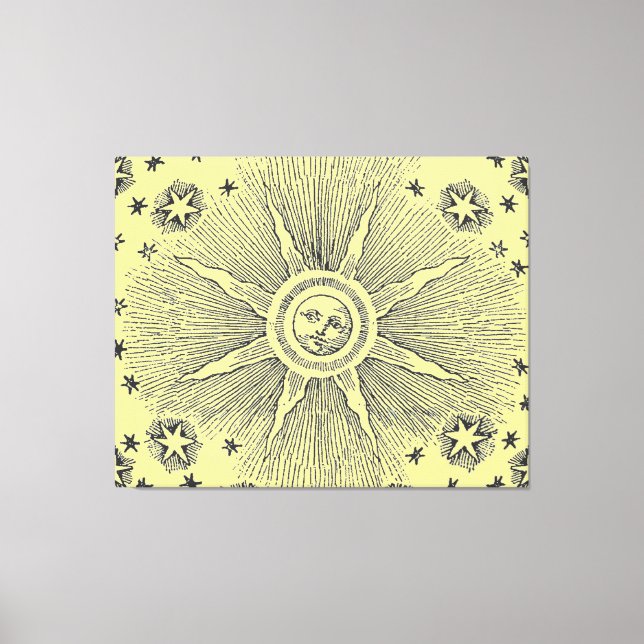 Sun Stars Antique Night Sky Mediaeval Zodiac Canvas Print (Front)