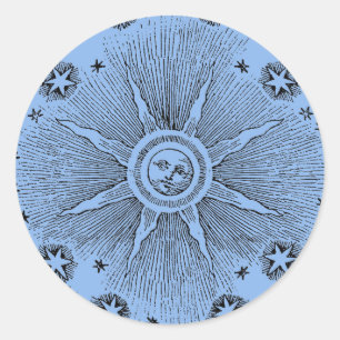 Sun Stars Antique Night Sky Mediaeval Zodiac Classic Round Sticker