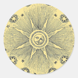 Sun Stars Antique Night Sky Mediaeval Zodiac Classic Round Sticker