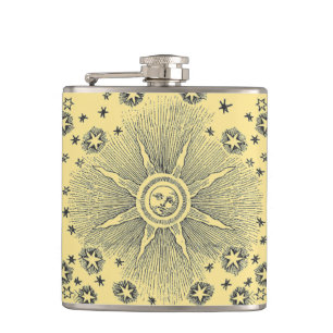 Sun Stars Antique Night Sky Mediaeval Zodiac Hip Flask