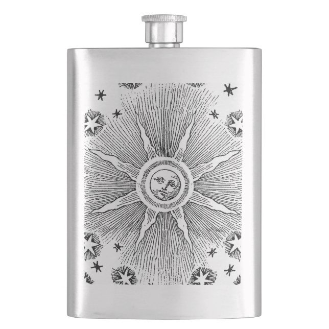 Sun Stars Antique Night Sky Mediaeval Zodiac Hip Flask (Front)