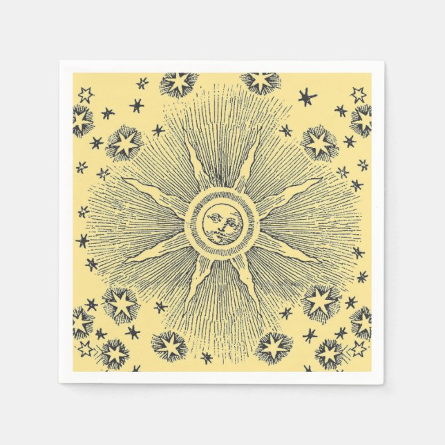 Sun Stars Antique Night Sky Mediaeval Zodiac Napkin (Front)