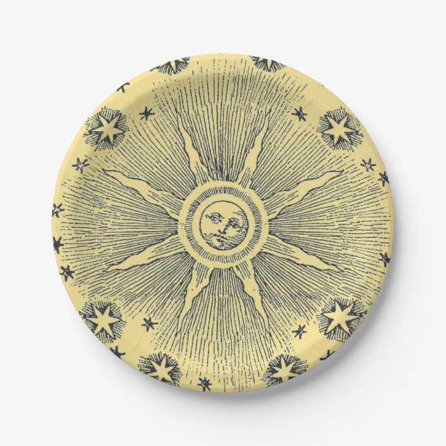 Sun Stars Antique Night Sky Mediaeval Zodiac Paper Plate (Front)