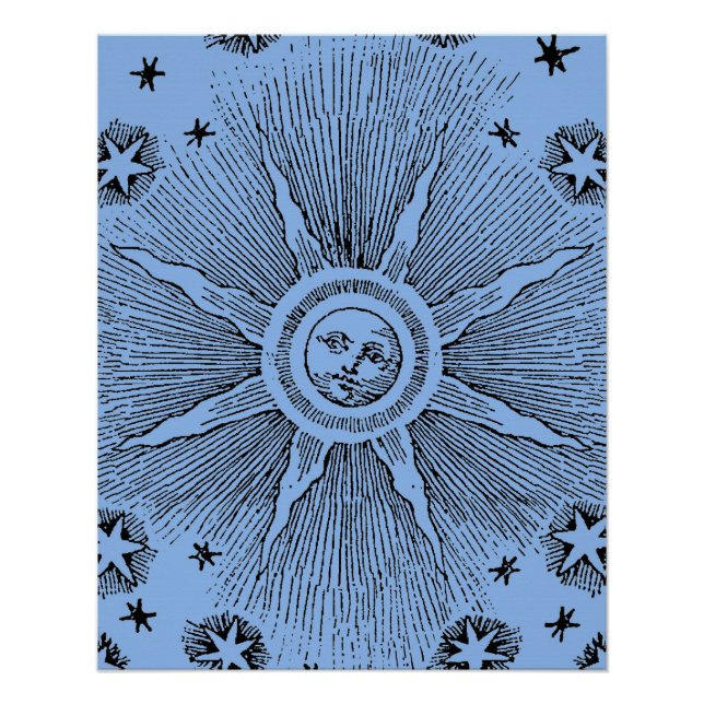 Sun Stars Antique Night Sky Mediaeval Zodiac Poster (Front)