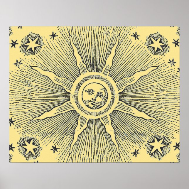 Sun Stars Antique Night Sky Mediaeval Zodiac Poster (Front)