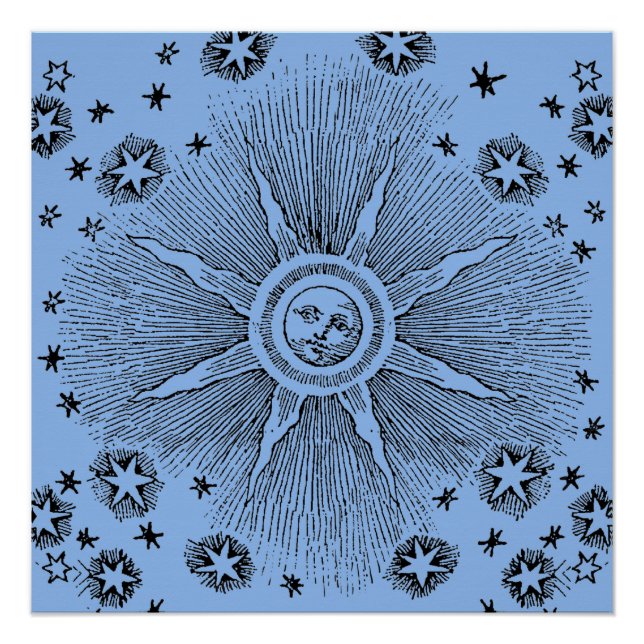 Sun Stars Antique Night Sky Mediaeval Zodiac Poster (Front)