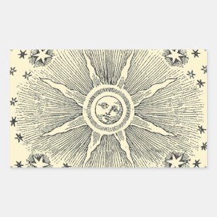 Sun Stars Antique Night Sky Mediaeval Zodiac Rectangular Sticker