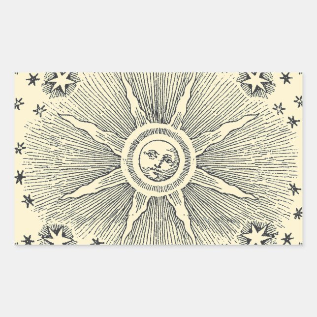 Sun Stars Antique Night Sky Mediaeval Zodiac Rectangular Sticker (Front)