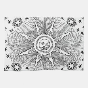 Sun Stars Antique Night Sky Mediaeval Zodiac Tea Towel