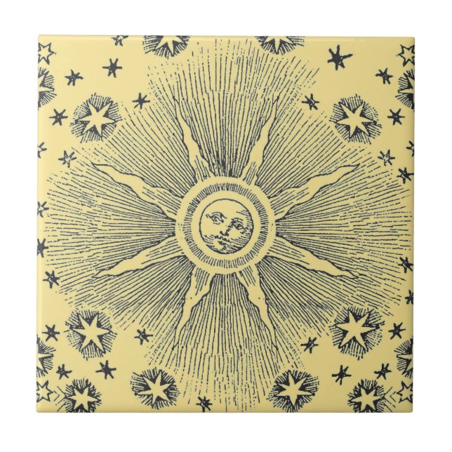 Sun Stars Antique Night Sky Mediaeval Zodiac Tile (Front)