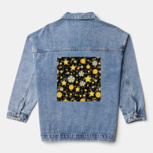 Sun Stars Flowers Glitters Pattern Design Denim Jacket