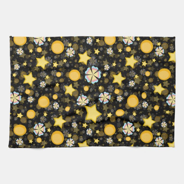 Sun Stars Flowers Glitters Pattern Design  Tea Towel (Horizontal)