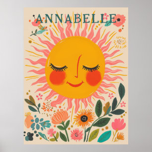 Sun Sunny Day Boho Floral Illustration First Name Poster